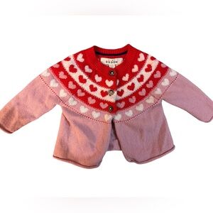 Mini boden sweater hearts pink 6-9 months cotton organic
